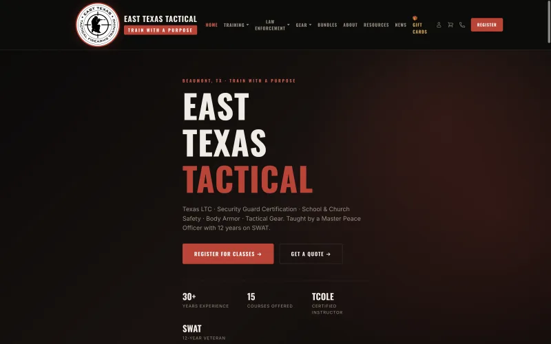 East Texas Tactical website preview